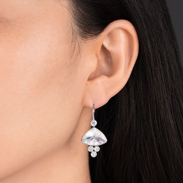 White Sapphire and Moonstone Cluster Earrings