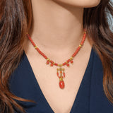 Coral Charm Tassel Necklace