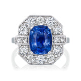Royal Blue Sapphire & Diamond Halo Ring