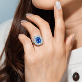 Royal Blue Sapphire & Diamond Halo Ring