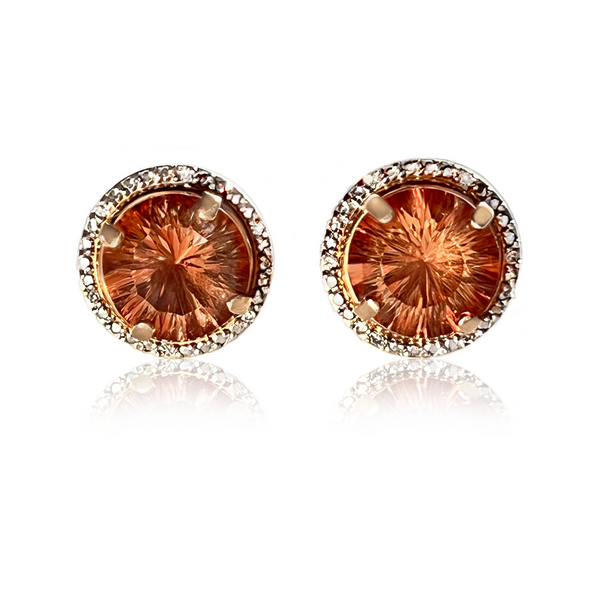 Oregon Sunstone Halo and Diamond Earrings