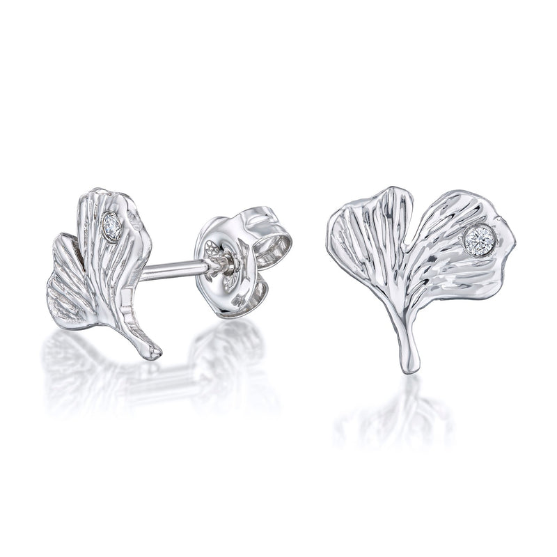 Ginkgo Leaf Earrings in White Gold