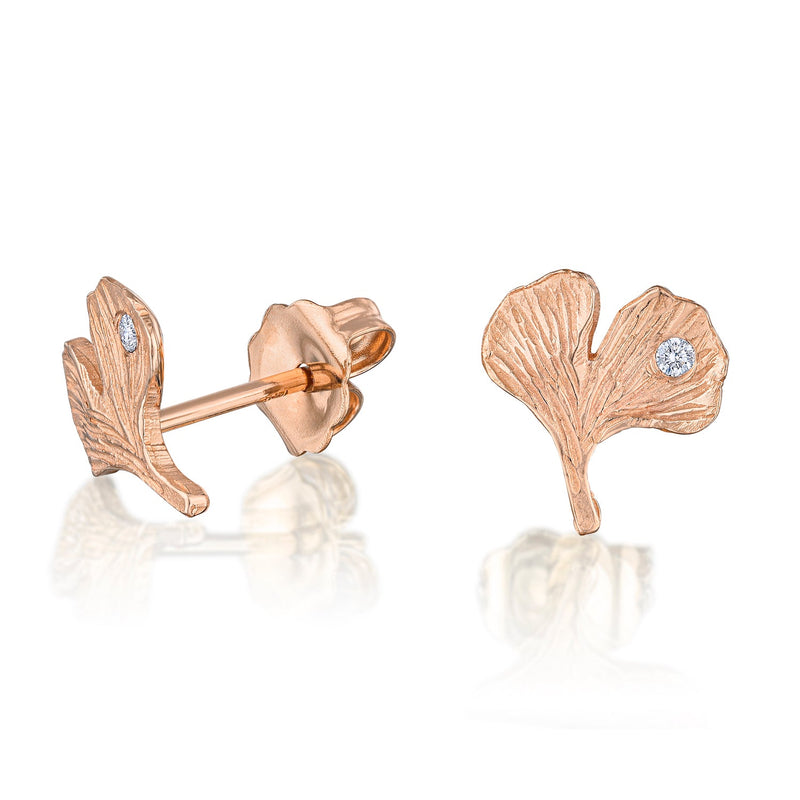 Ginkgo Leaf Earrings in White Gold