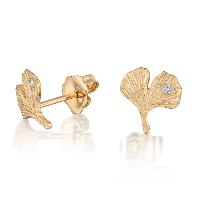 Ginkgo Leaf Earrings in White Gold