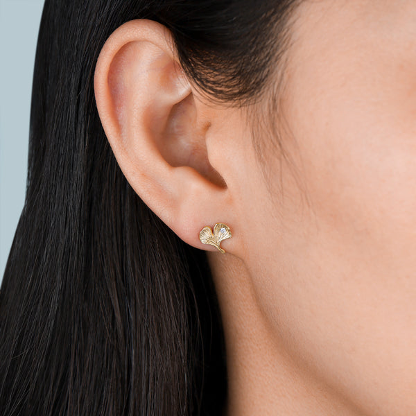 Ginkgo Leaf Earrings in Yellow Gold