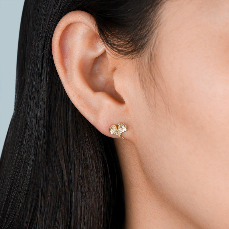 Ginkgo Leaf Earrings in Yellow Gold