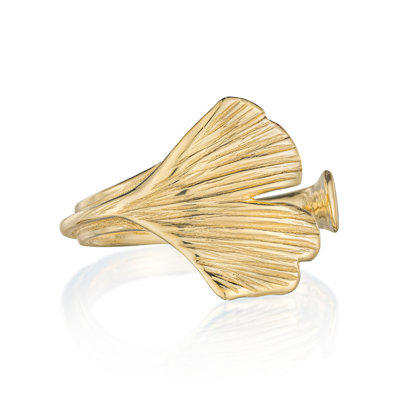 Small Ginkgo Wrap Ring in Yellow or White Gold