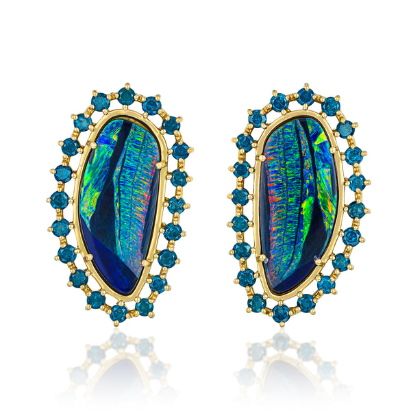 Peacock Opal and Blue Diamonds Earrings