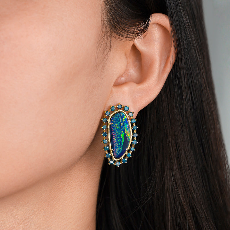 Peacock Opal and Blue Diamonds Earrings