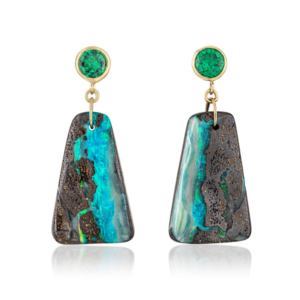 Tsavorite and Boulder Opal Dangle Earrings