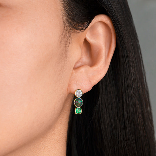 Sapphire, Opal and Tsavorite Stack Earrings