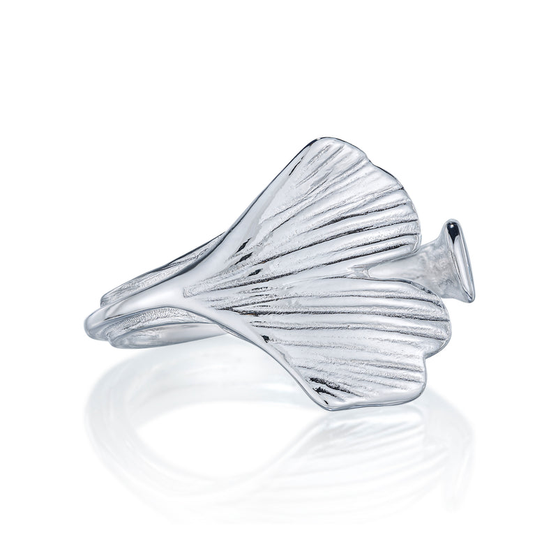 Small Ginkgo Wrap Ring in Yellow or White Gold