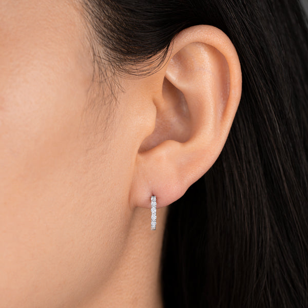 Small Round Diamond Semi Hoop White Gold Earrings