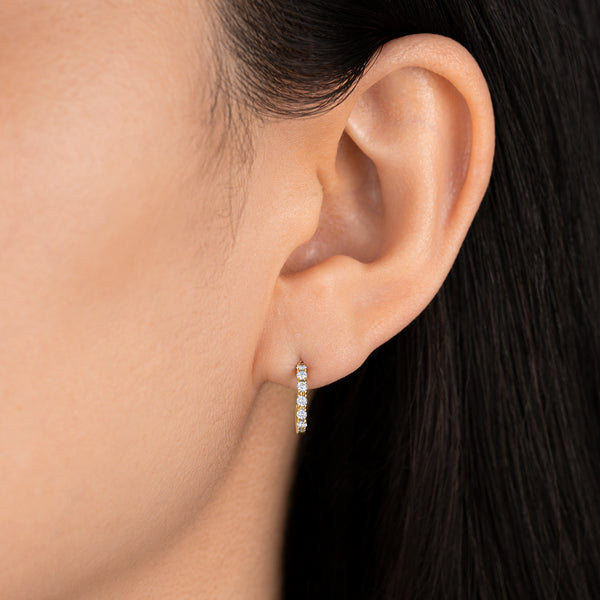 Small Round Diamond Semi Hoop Yellow Gold Earrings